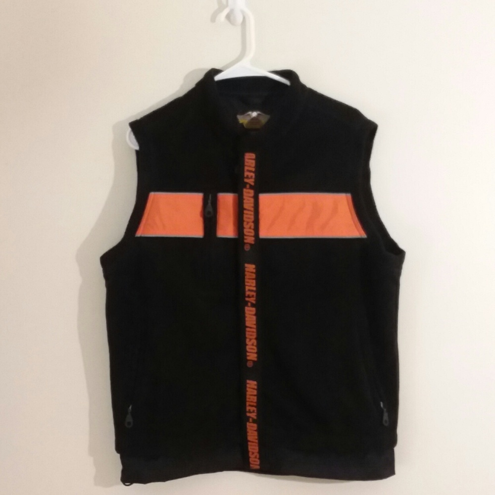 Harley Davidson Black Orange Sleeveless Vest